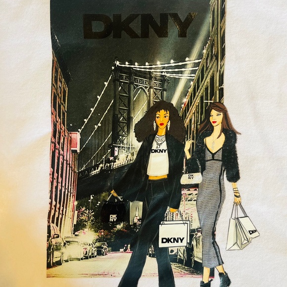 NWT DKNY Women’s Iconic Shopping Graphic Print White Heather Sweatshirt Sz M - Picture 6 of 7